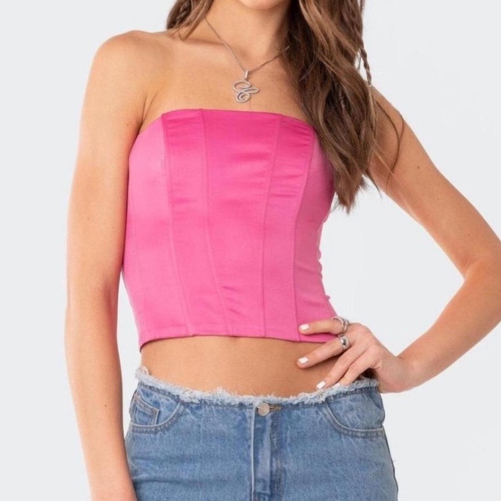 Edikted Pink Strapless Crop Top